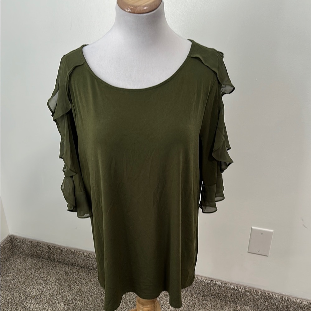 Worthington Olive Green Ruffle Sleeve Blouse